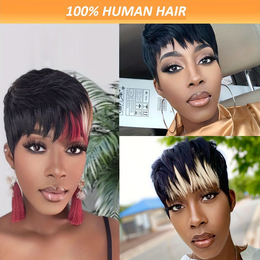 [1B Pixie Cut Human Hair Wig] Short Wigs for Balck Women Human Hair Pixie Cut Wig for Black Women 1B, 1B/613, Multi-color Brazilian Real Human Hair Pixie Wigs Human Hair Layered Short Wigs with Bangs Colored Glueless Wigs Ful
