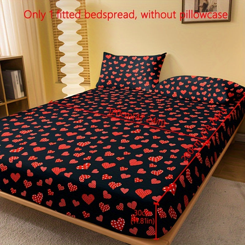 1pc Brushed Fitted Sheet, Soft Comfortable Heart Print Bedding Fitted Sheet, For Bedroom, Guest Room, With Deep Pocket, Fitted Bed Sheet Only, Without Pillowcase