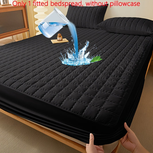 1pc Modern Plaid Pattern Waterproof Bedspread, Soft Breathable Polyester & Polyurethane Blend, Machine Washable, Quilted Mattress Protector Cover, Dustproof Bed Cover, Moisture-Wicking Bed Sheet, No Pillowcase Included