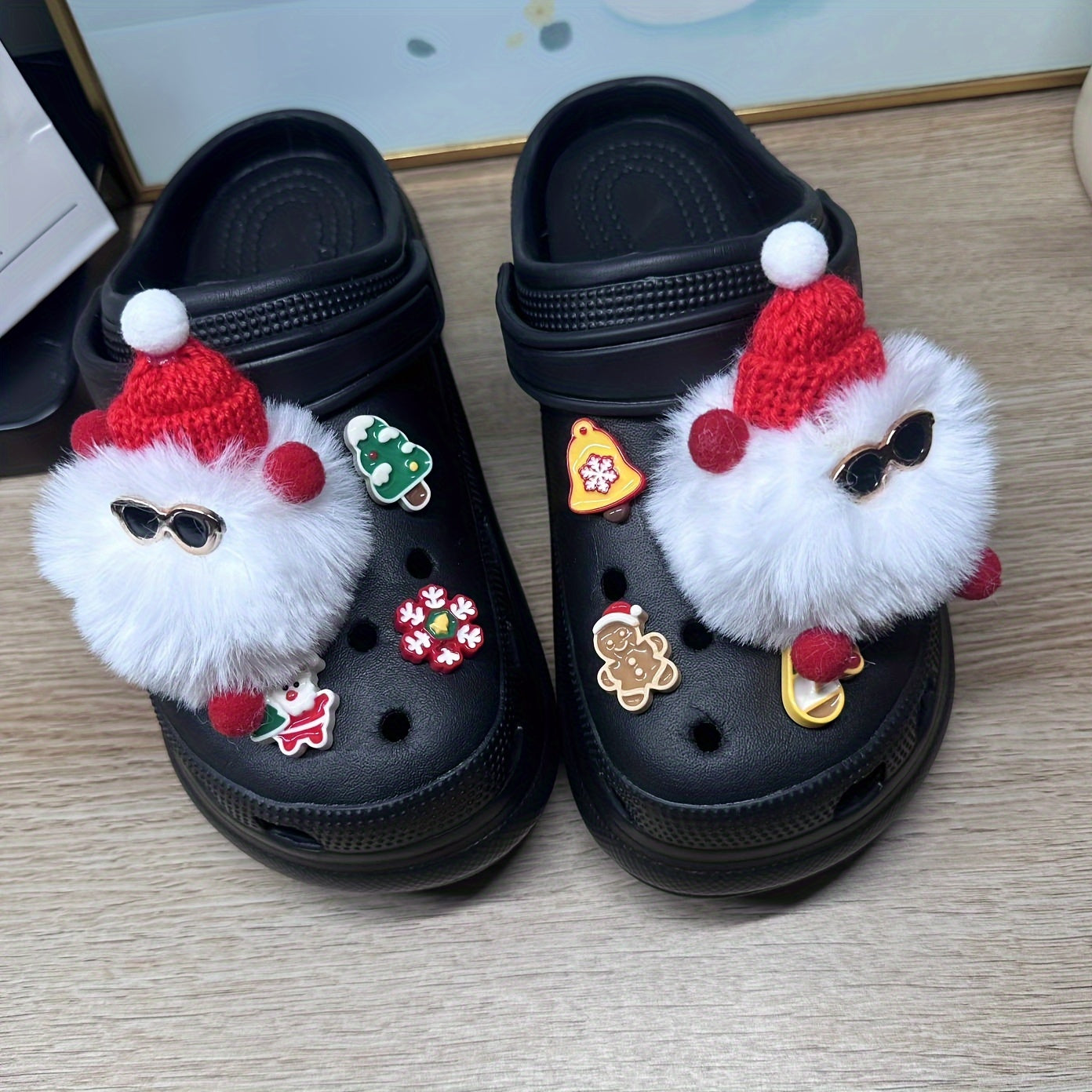 8pcs Christmas Plush Shoe Charms For Clogs, Sandal Decoration, DIY Accessories
