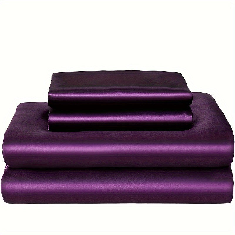 3pcs 100% Polyester Satin Bed Sheet Three-Piece Set [1 Sheet 2 Pillowcase (Coreless)] Skin-friendly Soft And Silky Fabric Student Dormitory Daily Home Bedding Mattress Protector All Year Round Machine Washable No Shrinkage No