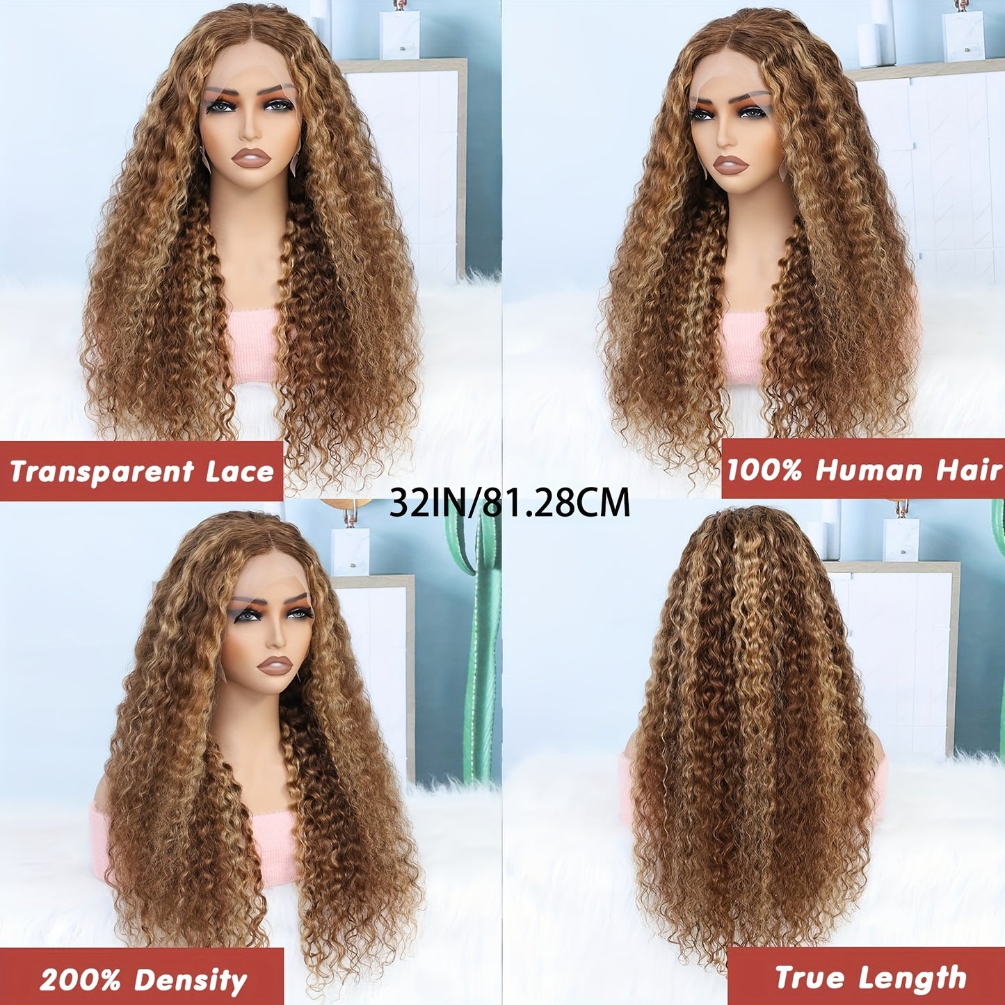 Highlight Ombre 13x4 Lace Front Wig Human Hair Pre Plucked HD Transparent 4/27 Honey Blonde Lace Frontal Wigs With Baby Hair 200% Density Colored Water Wave Lace Front Wig Human Hair For Women