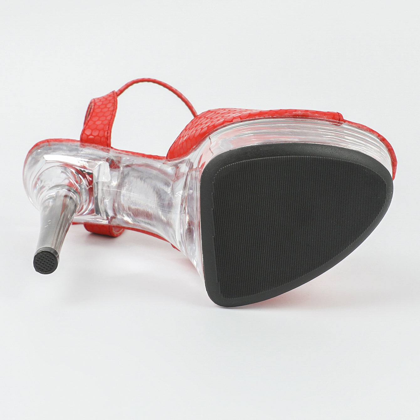 Women's Peep Toe Platform Super High Heels, Red Ankle Strap Clear Stiletto Sandals, Sexy Party & Dress Pumps