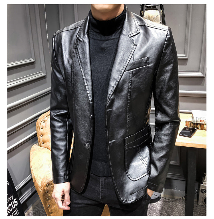 Men's PU Leather Jacket Casual Suit For Autumn And Winter, Old Money Style