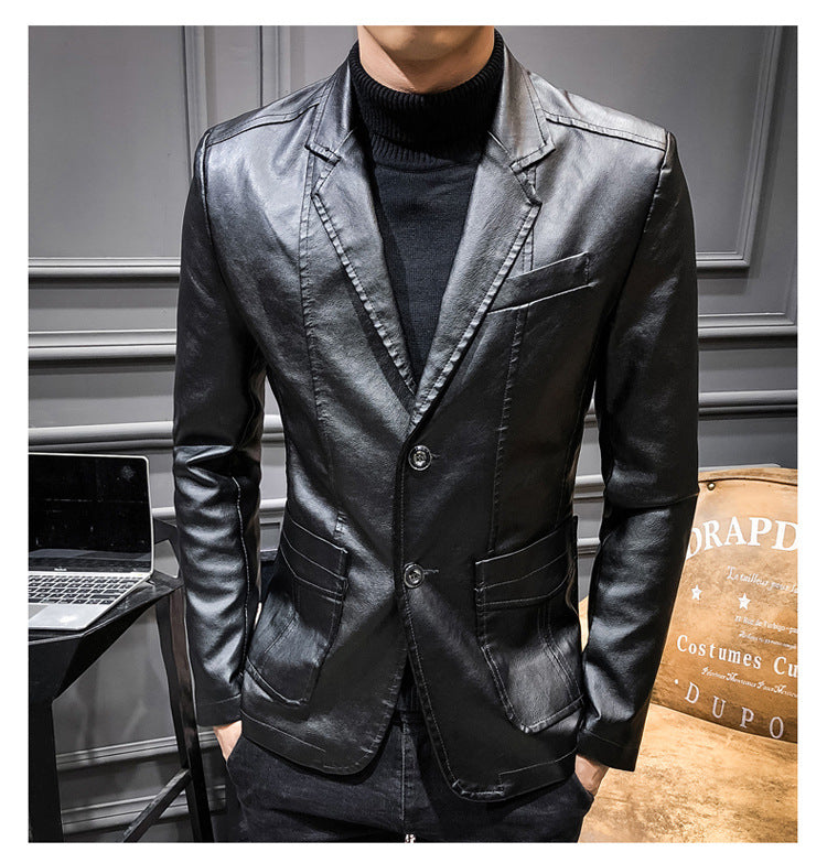 Men's PU Leather Jacket Casual Suit For Autumn And Winter, Old Money Style