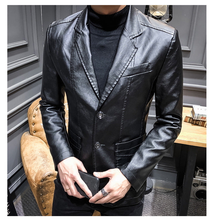 Men's PU Leather Jacket Casual Suit For Autumn And Winter, Old Money Style