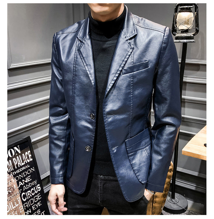Men's PU Leather Jacket Casual Suit For Autumn And Winter, Old Money Style