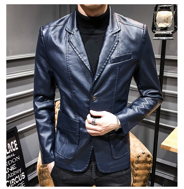 Men's PU Leather Jacket Casual Suit For Autumn And Winter, Old Money Style
