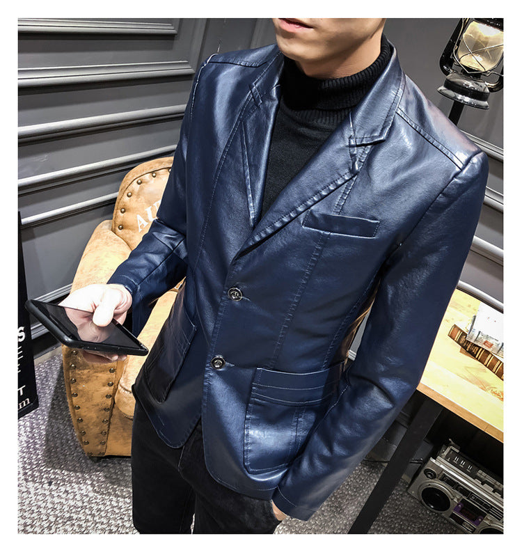 Men's PU Leather Jacket Casual Suit For Autumn And Winter, Old Money Style