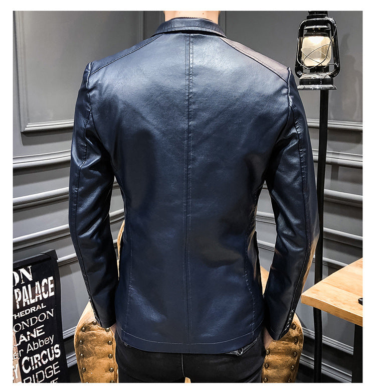 Men's PU Leather Jacket Casual Suit For Autumn And Winter, Old Money Style
