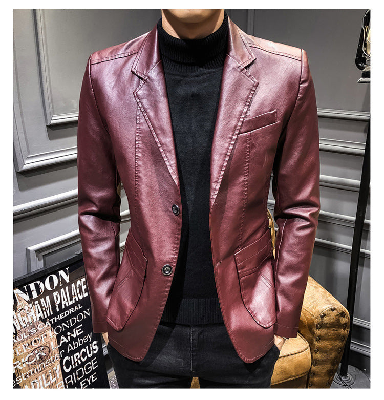 Men's PU Leather Jacket Casual Suit For Autumn And Winter, Old Money Style