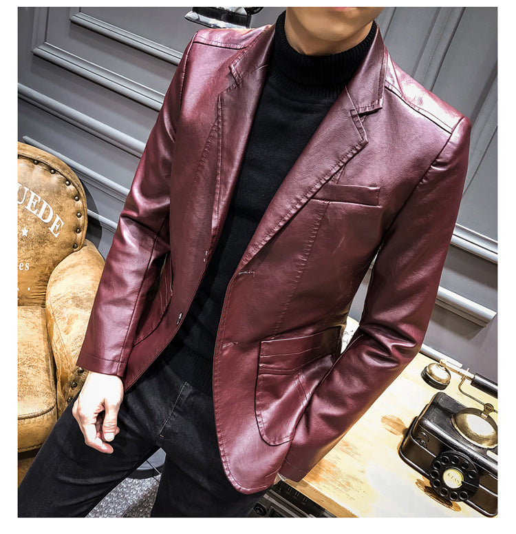 Men's PU Leather Jacket Casual Suit For Autumn And Winter, Old Money Style
