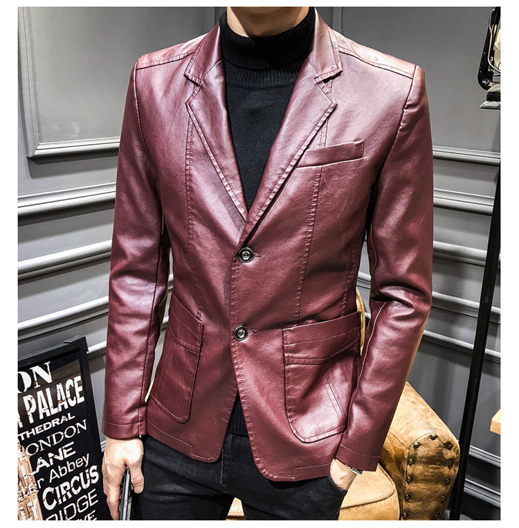 Men's PU Leather Jacket Casual Suit For Autumn And Winter, Old Money Style