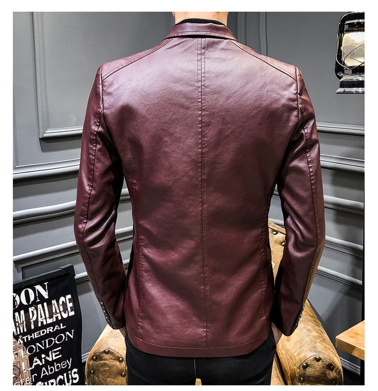 Men's PU Leather Jacket Casual Suit For Autumn And Winter, Old Money Style