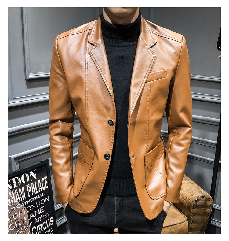 Men's PU Leather Jacket Casual Suit For Autumn And Winter, Old Money Style
