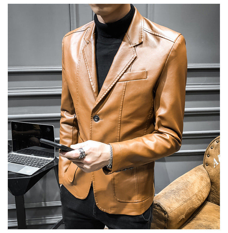 Men's PU Leather Jacket Casual Suit For Autumn And Winter, Old Money Style