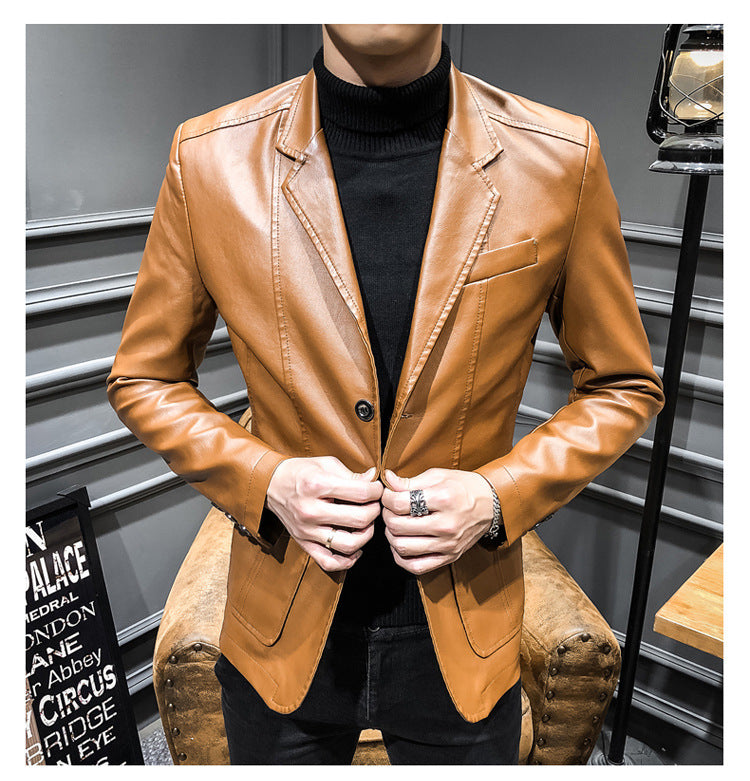 Men's PU Leather Jacket Casual Suit For Autumn And Winter, Old Money Style