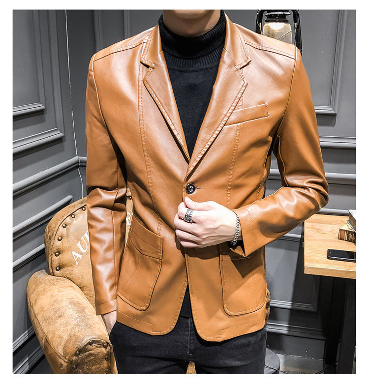 Men's PU Leather Jacket Casual Suit For Autumn And Winter, Old Money Style