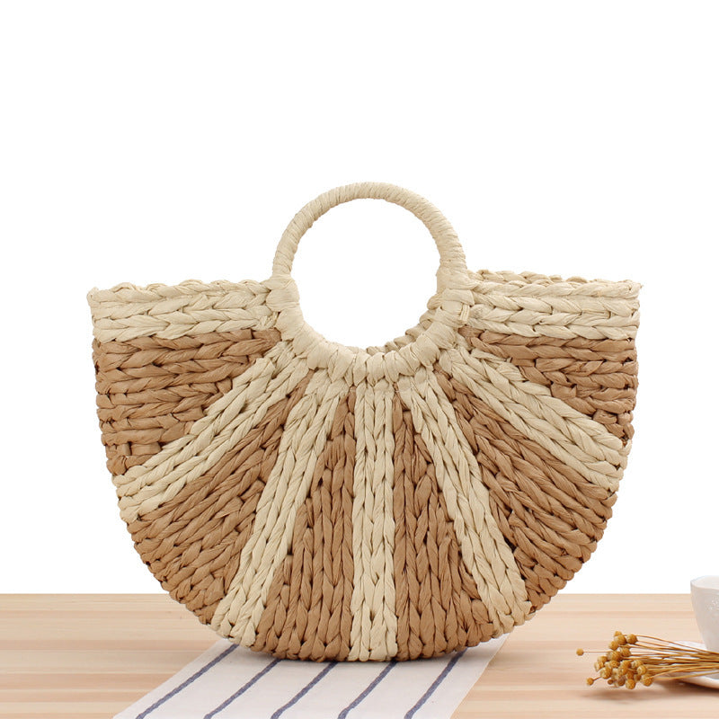 Round Straw Bags Women Summer Rattan Bag Handmade Woven Beach Cross Body Bag