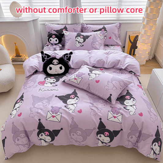 4pcs Kuromi Bed Sheet Set, Adorable Anime Print Bedroom Supplies, Fashion Quilt Cover, Bed Sheet,(1*quilt Cover+ 2*Pillowcase, 1*bed Sheet), Soft And Durable Bedding for Bedroom