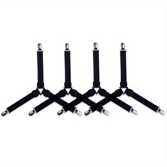 4pcs Adjustable Triangle Bed Sheet Fixers - Prevents Slipping and Running, Elastic Sofa and Tablecloth Clips, Anti-Slip Buckles for Secure Fit - Easy to Use, Durable, and Reusable Household Essentials