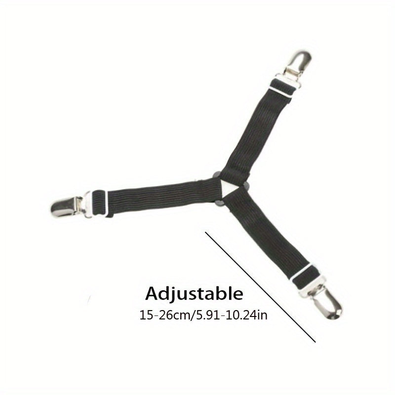 4pcs Adjustable Triangle Bed Sheet Fixers - Prevents Slipping and Running, Elastic Sofa and Tablecloth Clips, Anti-Slip Buckles for Secure Fit - Easy to Use, Durable, and Reusable Household Essentials