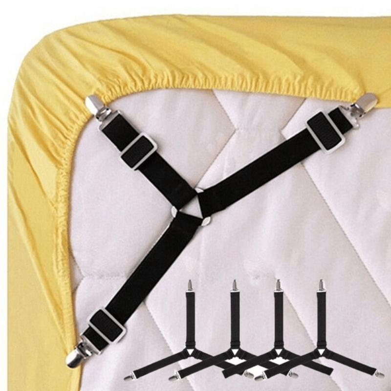4pcs Adjustable Triangle Bed Sheet Fixers - Prevents Slipping and Running, Elastic Sofa and Tablecloth Clips, Anti-Slip Buckles for Secure Fit - Easy to Use, Durable, and Reusable Household Essentials