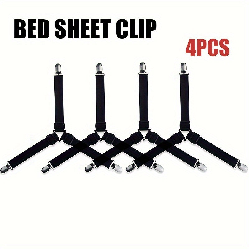 4pcs Adjustable Triangle Bed Sheet Fixers - Prevents Slipping and Running, Elastic Sofa and Tablecloth Clips, Anti-Slip Buckles for Secure Fit - Easy to Use, Durable, and Reusable Household Essentials