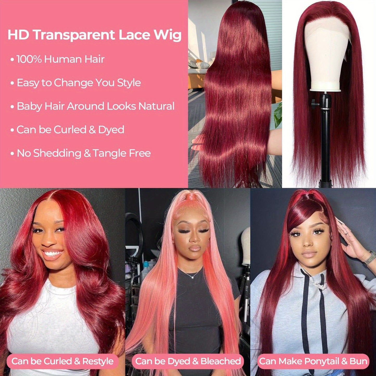 99J Burgundy Lace Front Wigs Human Hair Pre PluckedHairline Glueless 180% Density 13×4 HD Transparent Wigs for Women Human Hair with Baby Hair Wine Red Colored