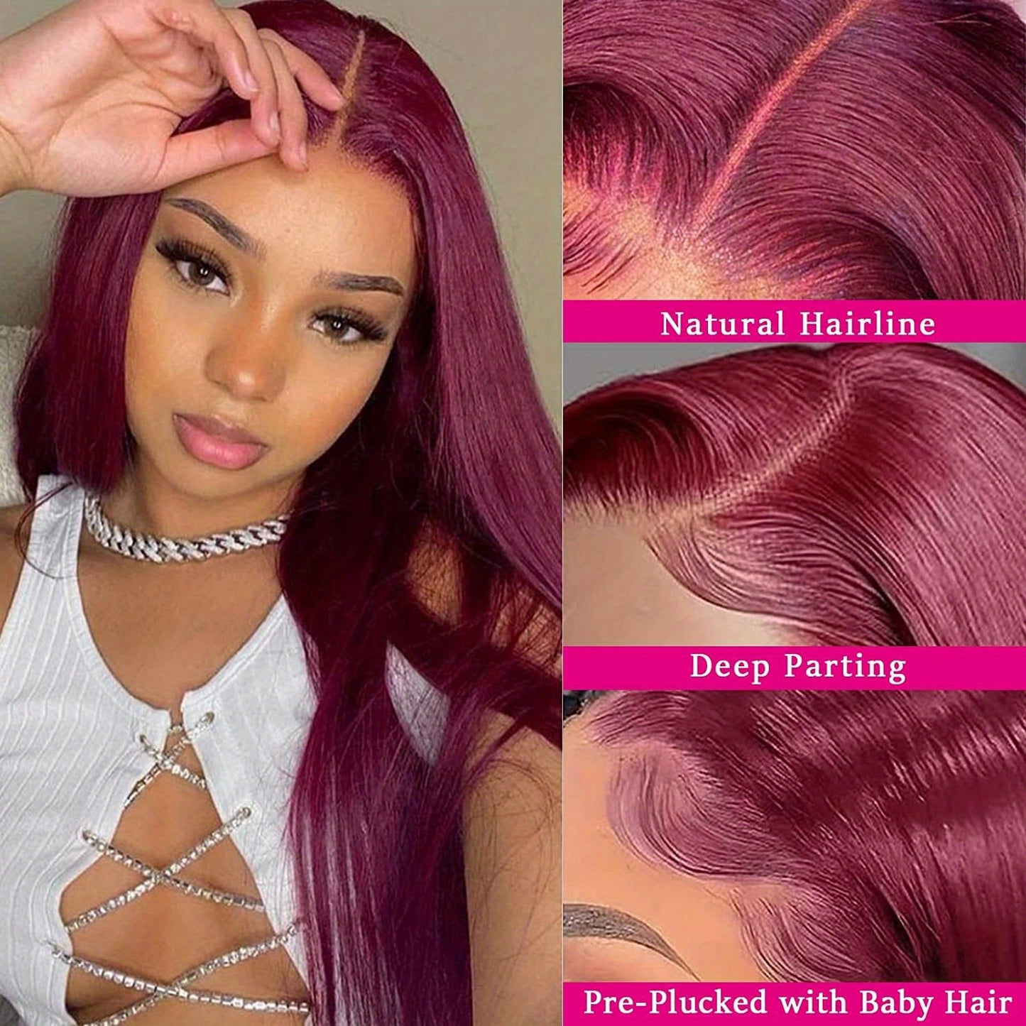 99J Burgundy Lace Front Wigs Human Hair Pre PluckedHairline Glueless 180% Density 13×4 HD Transparent Wigs for Women Human Hair with Baby Hair Wine Red Colored