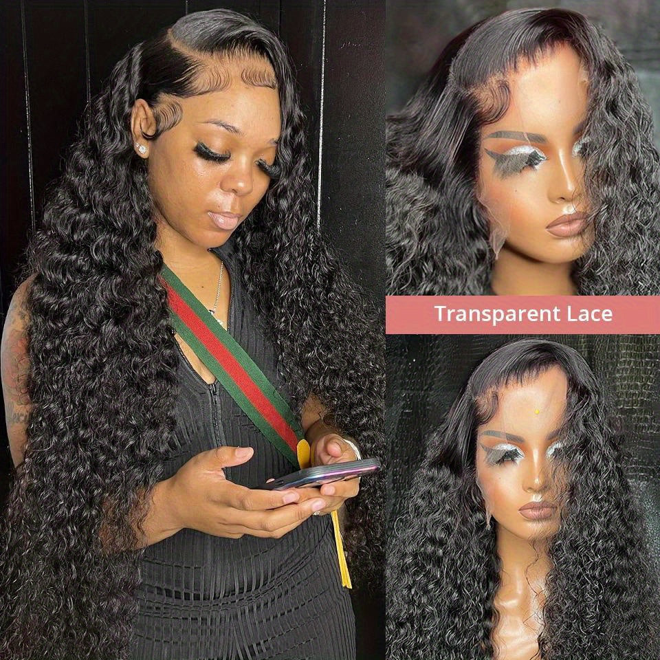 40 Inch Transparent Deep Wave HD Lace Frontal Wig Glueless Wig Human Hair Brazilian 360 Full Lace Wig Water Wave Curly HD Lace Front Wigs PrePlucked