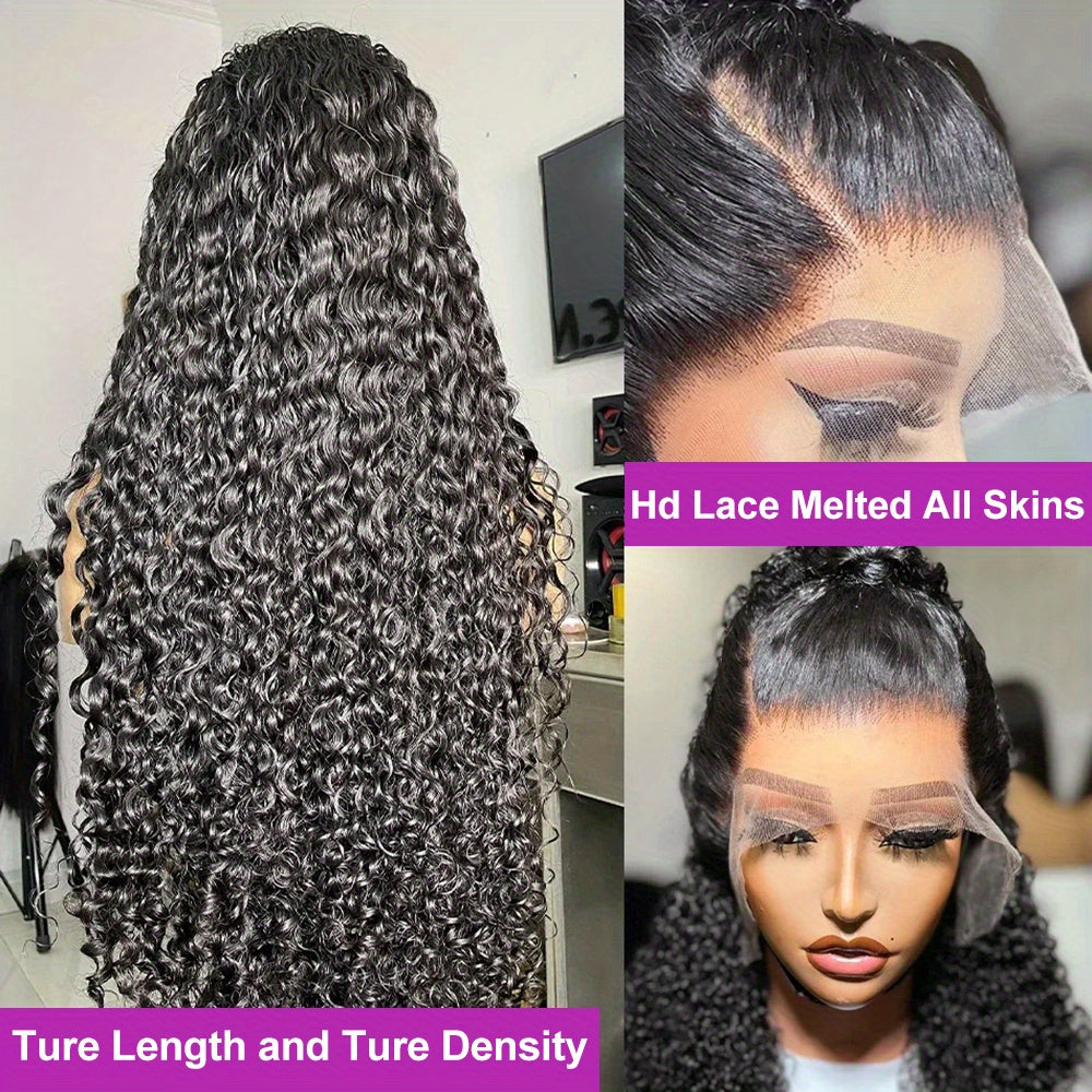 40 Inch Transparent Deep Wave HD Lace Frontal Wig Glueless Wig Human Hair Brazilian 360 Full Lace Wig Water Wave Curly HD Lace Front Wigs PrePlucked