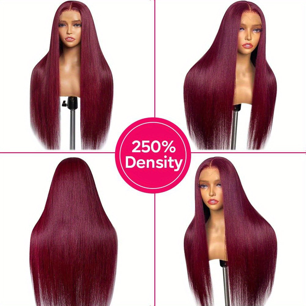 250% Density 99J Burgundy 13X4 Lace Front Wigs Human Hair 250% Density Straight Human Hair Wigs HD Transparent Lace Front Wigs for Black Women with Bleached Knots Natural Hairline