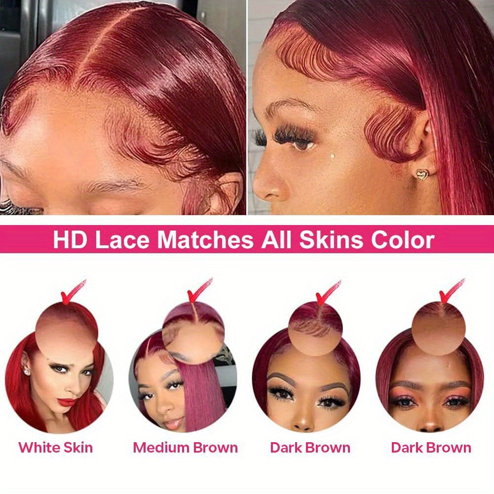 250% Density 99J Burgundy 13X4 Lace Front Wigs Human Hair 250% Density Straight Human Hair Wigs HD Transparent Lace Front Wigs for Black Women with Bleached Knots Natural Hairline