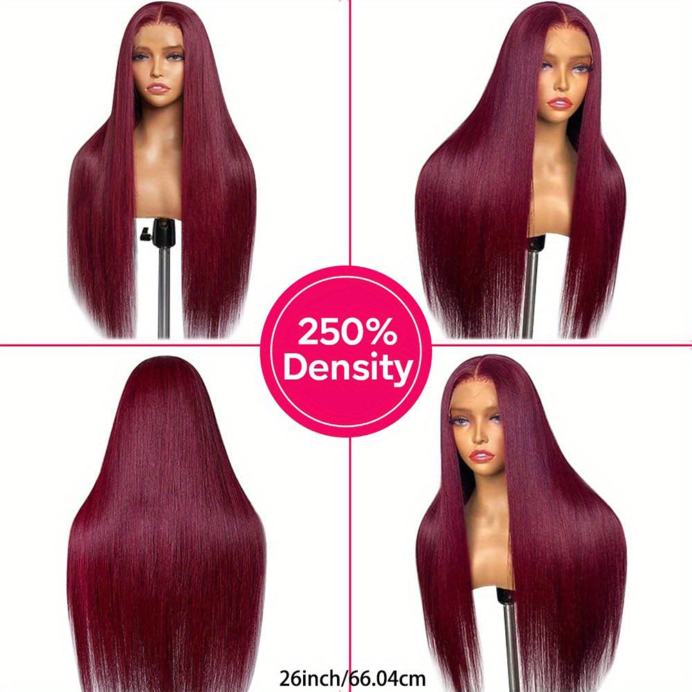 250% Density 99J Burgundy 13X4 Lace Front Wigs Human Hair 250% Density Straight Human Hair Wigs HD Transparent Lace Front Wigs for Black Women with Bleached Knots Natural Hairline