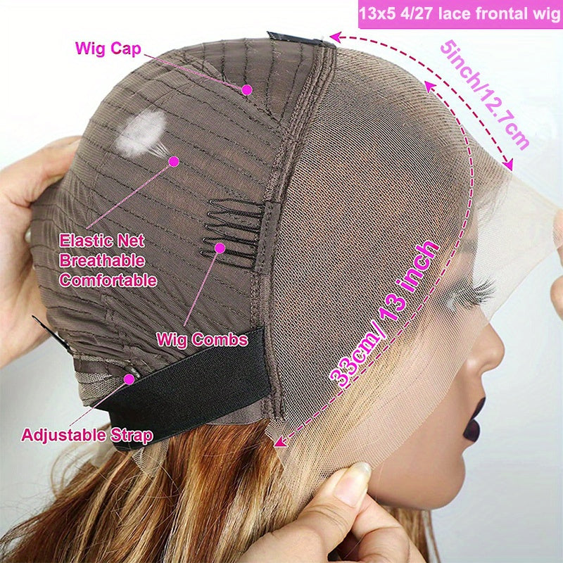 245% Density 4/27 Highlight Ombre Lace Front Wig Human Hair 13x5 Frontal HD Transparent Lace Pre Plucked Straight Lace Front Wig Human Hair Brown Colored Honey Blonde Lace Front Wig Human Hair
