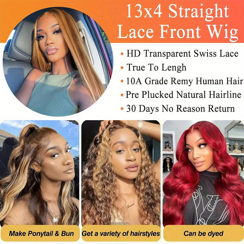 245% Density 4/27 Highlight Ombre Lace Front Wig Human Hair 13x5 Frontal HD Transparent Lace Pre Plucked Straight Lace Front Wig Human Hair Brown Colored Honey Blonde Lace Front Wig Human Hair