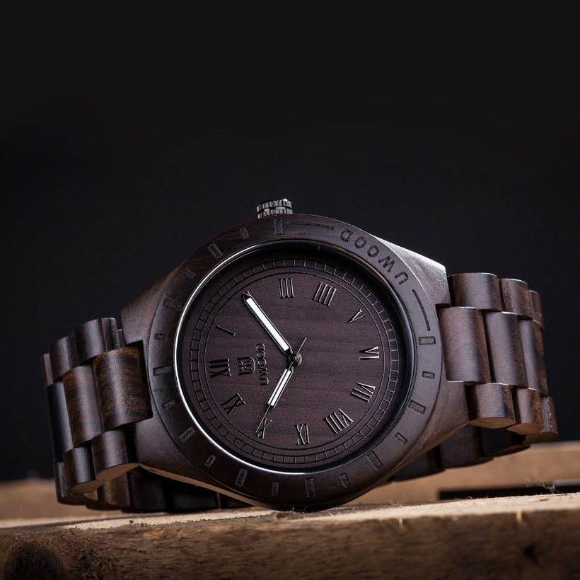 Black Sandal Solid Wooden UWOOD Mens Watch - Relogio Masculino Christmas Gift for Men