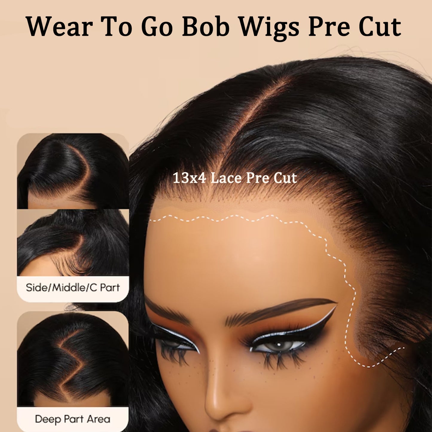 [13X4 Bouncy Deep Wave Wig] Tewig Bye Bye Knots 13X4 Bouncy Deep Wave Glueless Bob Wig 200% Density Wear to Go Glueless Wigs Human Hair Pre Plucked Pre Cut Bob Wigs Deep Wave Lace Front Wigs Upgraded