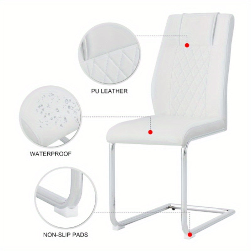 Table and chair set. 1 table and 6 white chairs. Rectangular dining table, 0.4 white imitation marble tabletop, silver metal table legs. Paired with 4 white chairs 1544 001