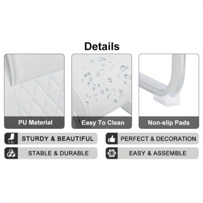 Table and chair set. 1 table and 6 white chairs. Rectangular dining table, 0.4 white imitation marble tabletop, silver metal table legs. Paired with 4 white chairs 1544 001