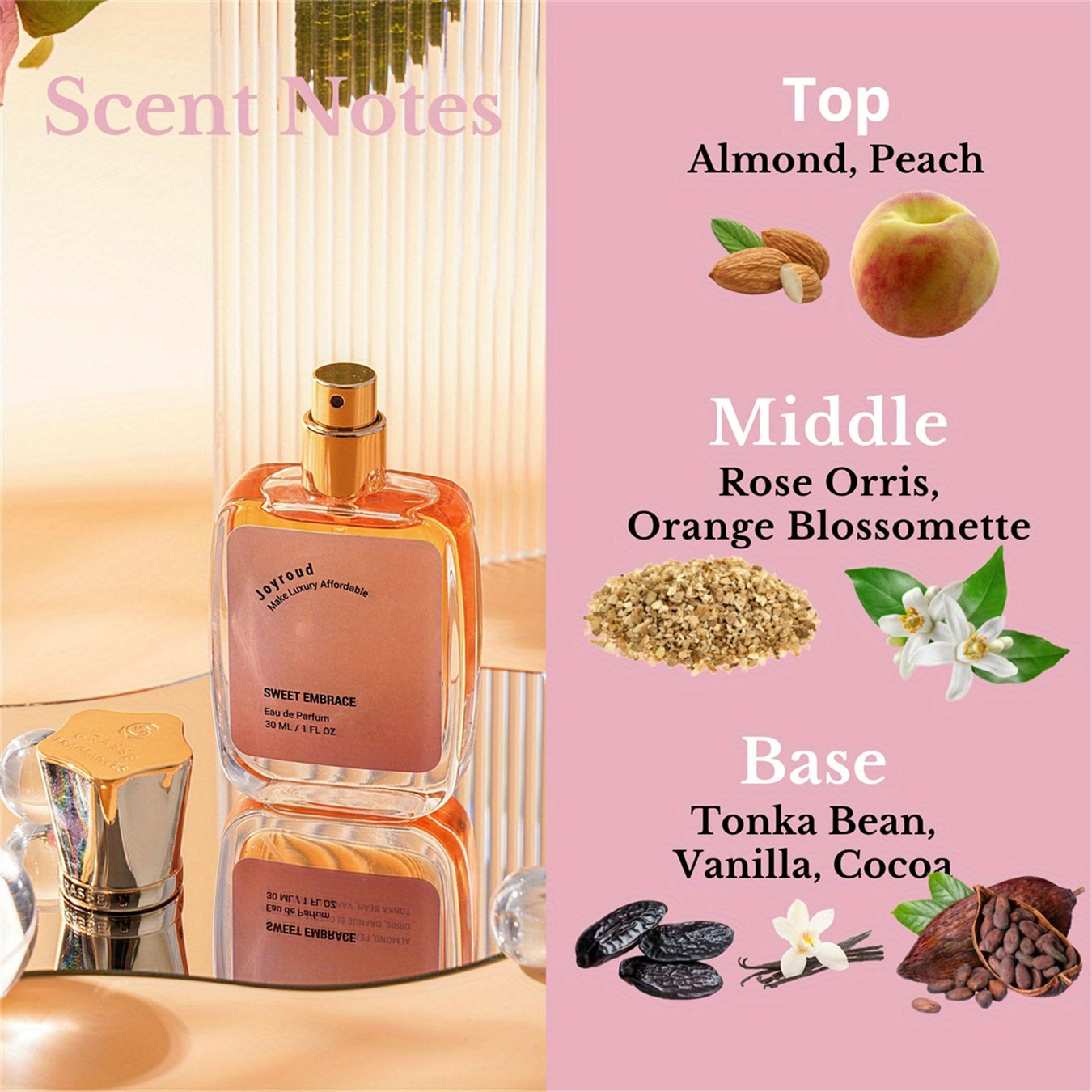 Joyroud Vanilla Amber Perfumes for Women, Exotic Oriental Floral Fragrance Spray for Modern Women, Peach & Almond, Sweet & Warm Eau De Parfum, Good Gift for Girls and Women