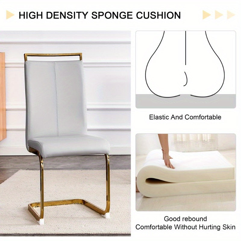 Table and chair set, Modern rectangular table with 0.4 inch black patterned tabletop and Golden legs, suitable for kitchen, dining room, and living room, Comfortable PU seats, perfect for dinner, meet