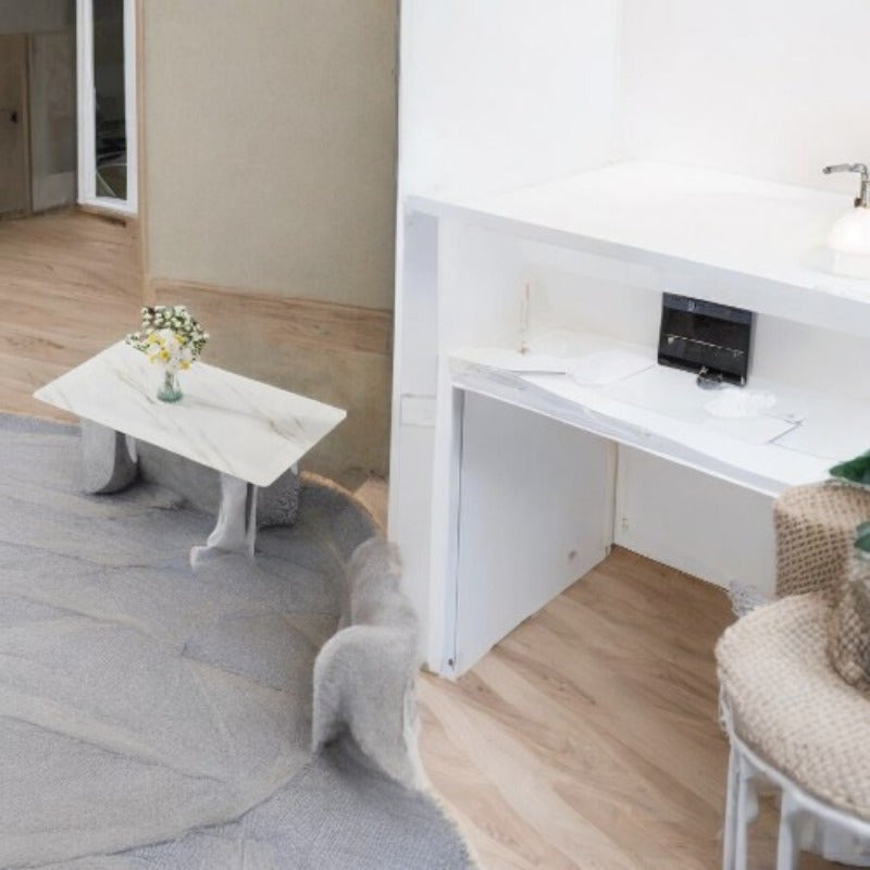 Dining Table and Chair Set. 1 Rectangular Table with White Imitation Marble Tabletop and Silver Metal Legs, Paired with 6 Black PU Chairs with Silver Legs. Model DT-1544 C-008. Stylish and Durable Furniture for Your Home.