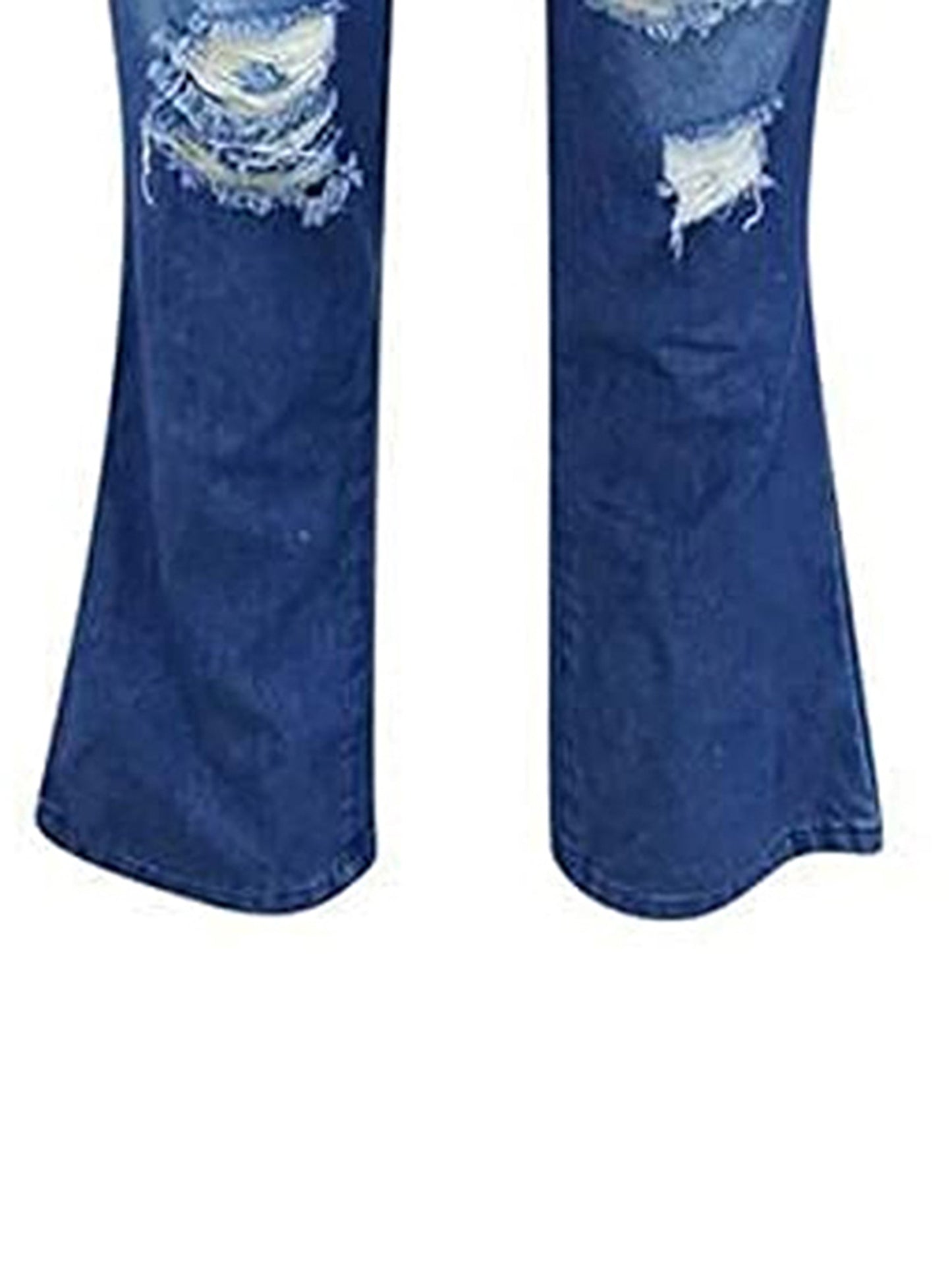 Women Denim Suspender Pants, Plain Buttons Shoulder Straps Ripped Overall Jeans, Ladies Backless Pencil Long Pants Jumpsuit