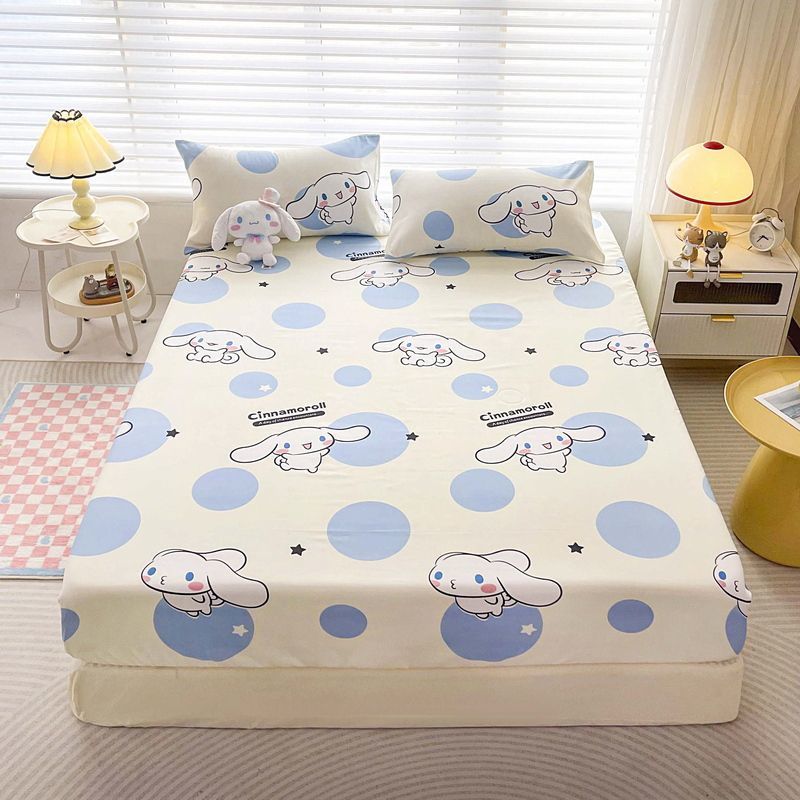 Sanrio Melody, for Cinnamoroll, for Kuromi, Bed Sheet, Mattress Protector, Cartoon Print, Polyester, Two-Piece Set