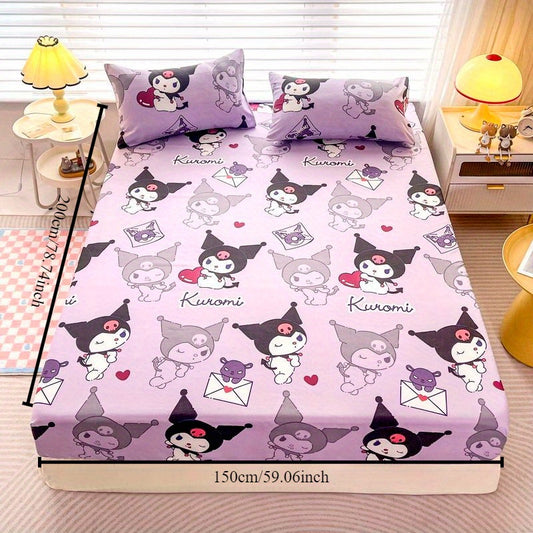 Sanrio Melody, for Cinnamoroll, for Kuromi, Bed Sheet, Mattress Protector, Cartoon Print, Polyester, Two-Piece Set