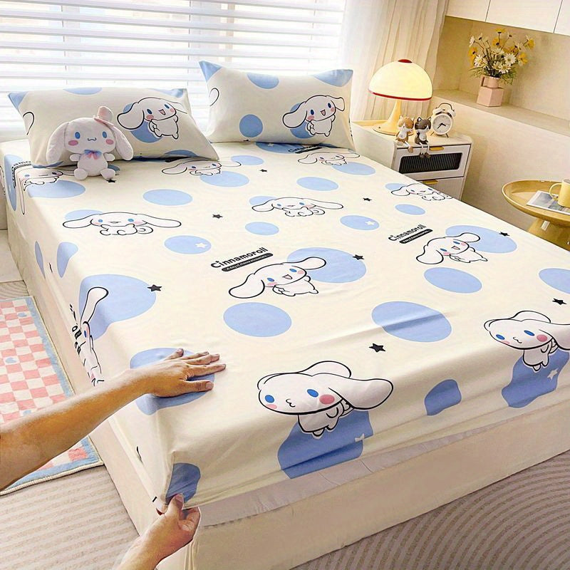 Sanrio Melody, for Cinnamoroll, for Kuromi, Bed Sheet, Mattress Protector, Cartoon Print, Polyester, Two-Piece Set