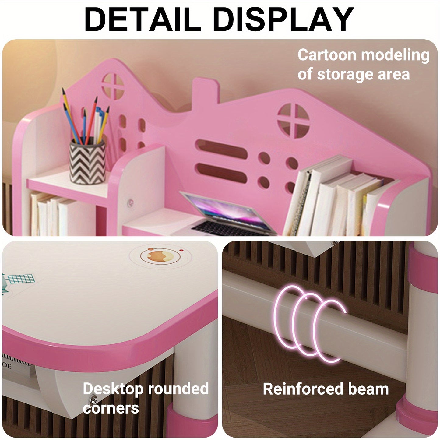 2 Piece Set 41.37*28.57*19.11 inch Multi Bookcase Wider Desktop Table and Chair Set Cartoon Pattern Children Adjustable Height Study Drawer Table with Chair Set