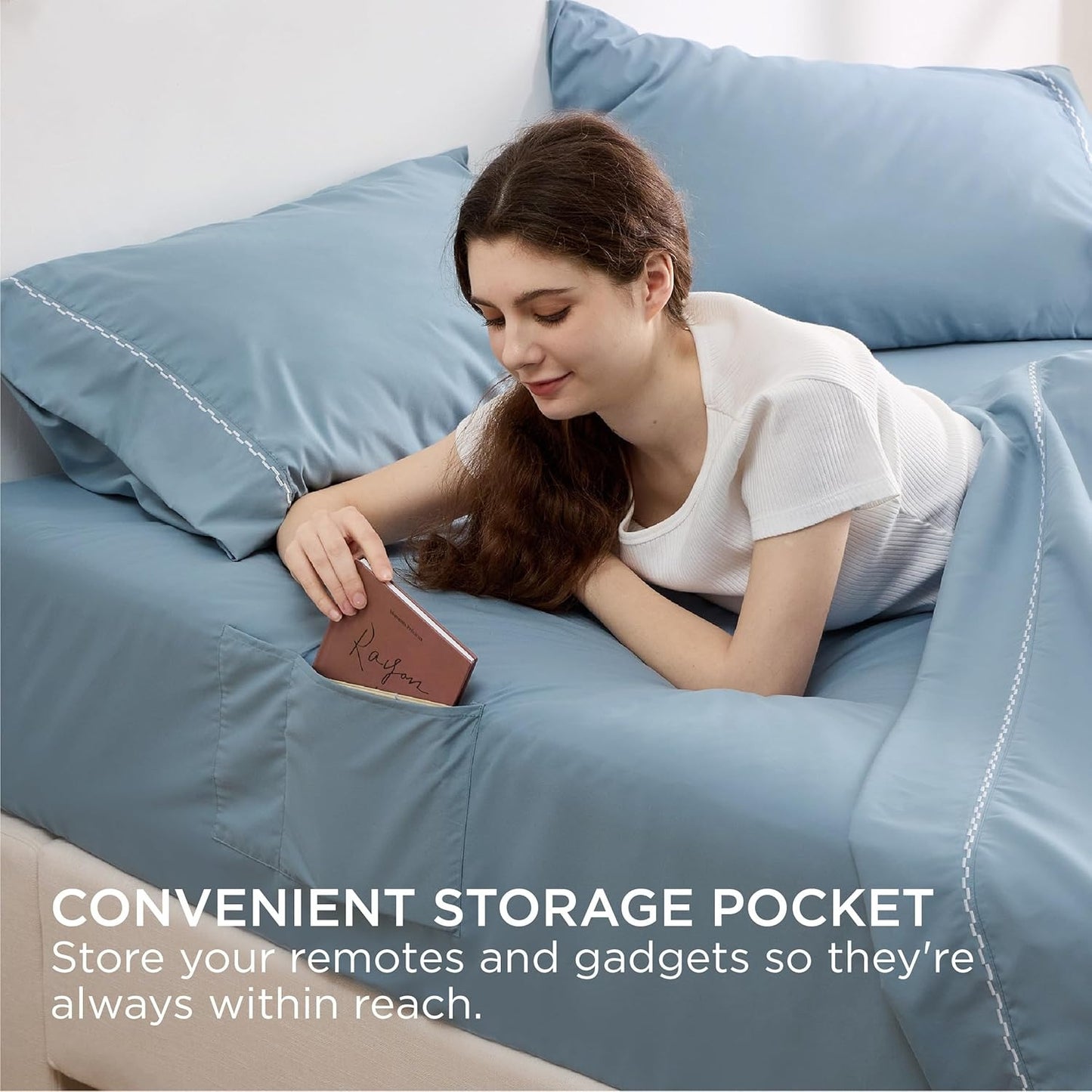 Bedsure 3/ 4pcs King Sheet Set with Side Pocket - Soft & Convenient Bed Sheet Set, Home Bedding Peachskin Bedsheets, Breathable Resistant to Wrinkle Deep Pocket Sheet, Fade-Resistant, Easy Care